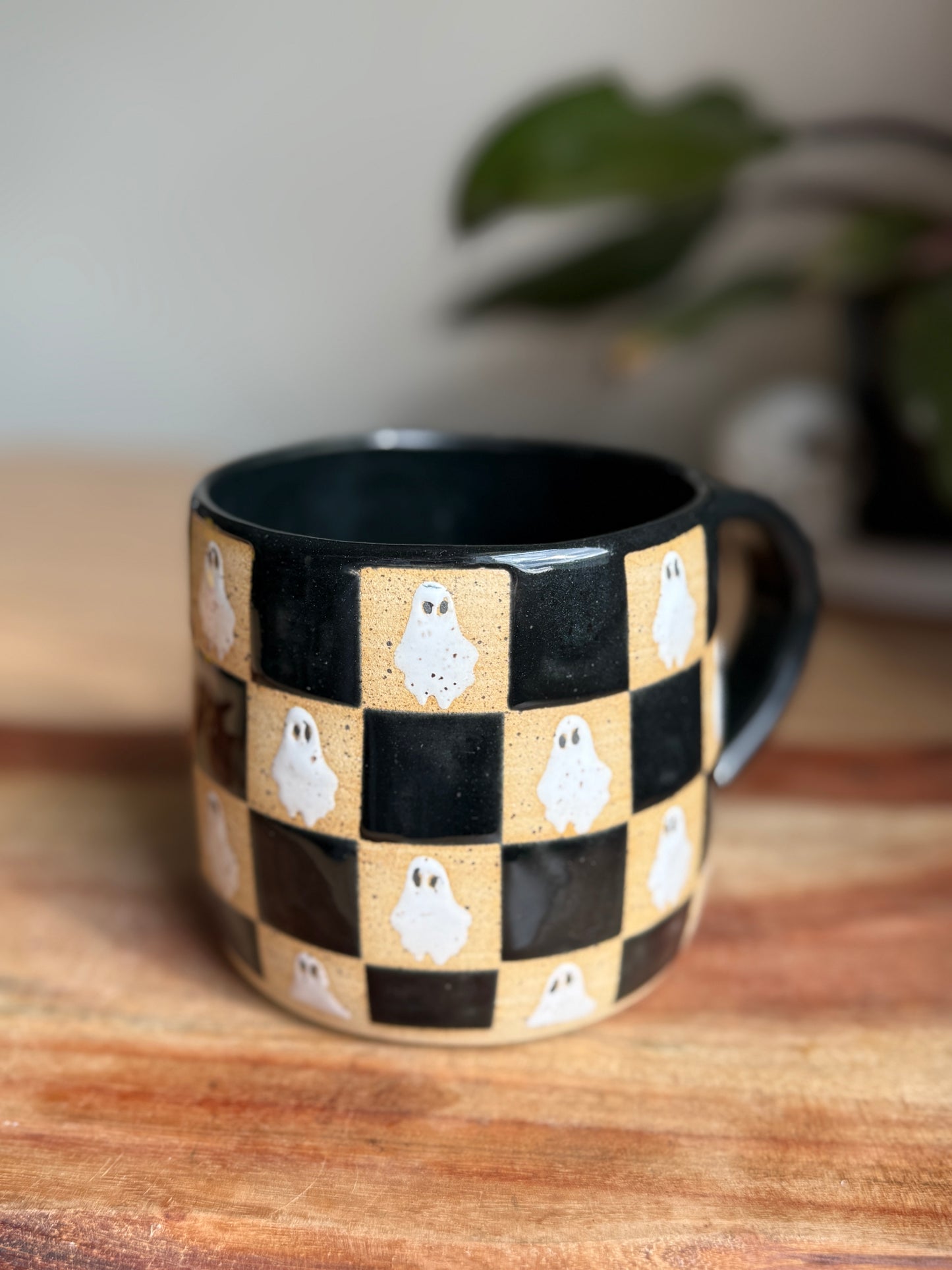 Black Checkered Ghost Mug