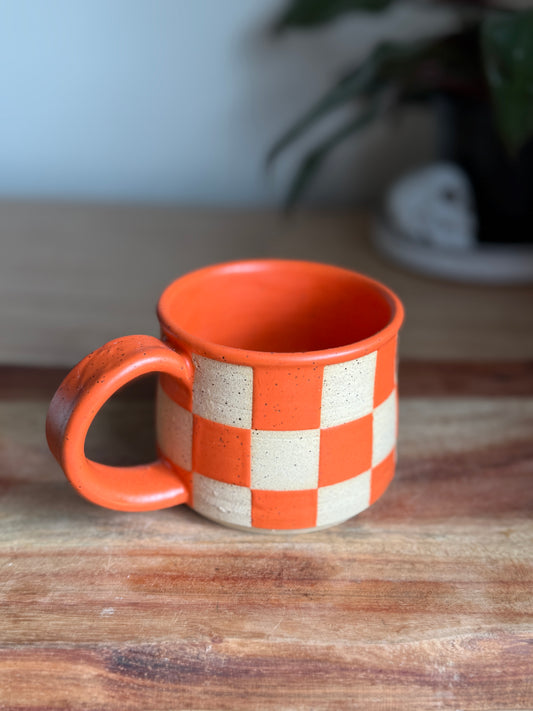 Matte Orange Checkered Mug