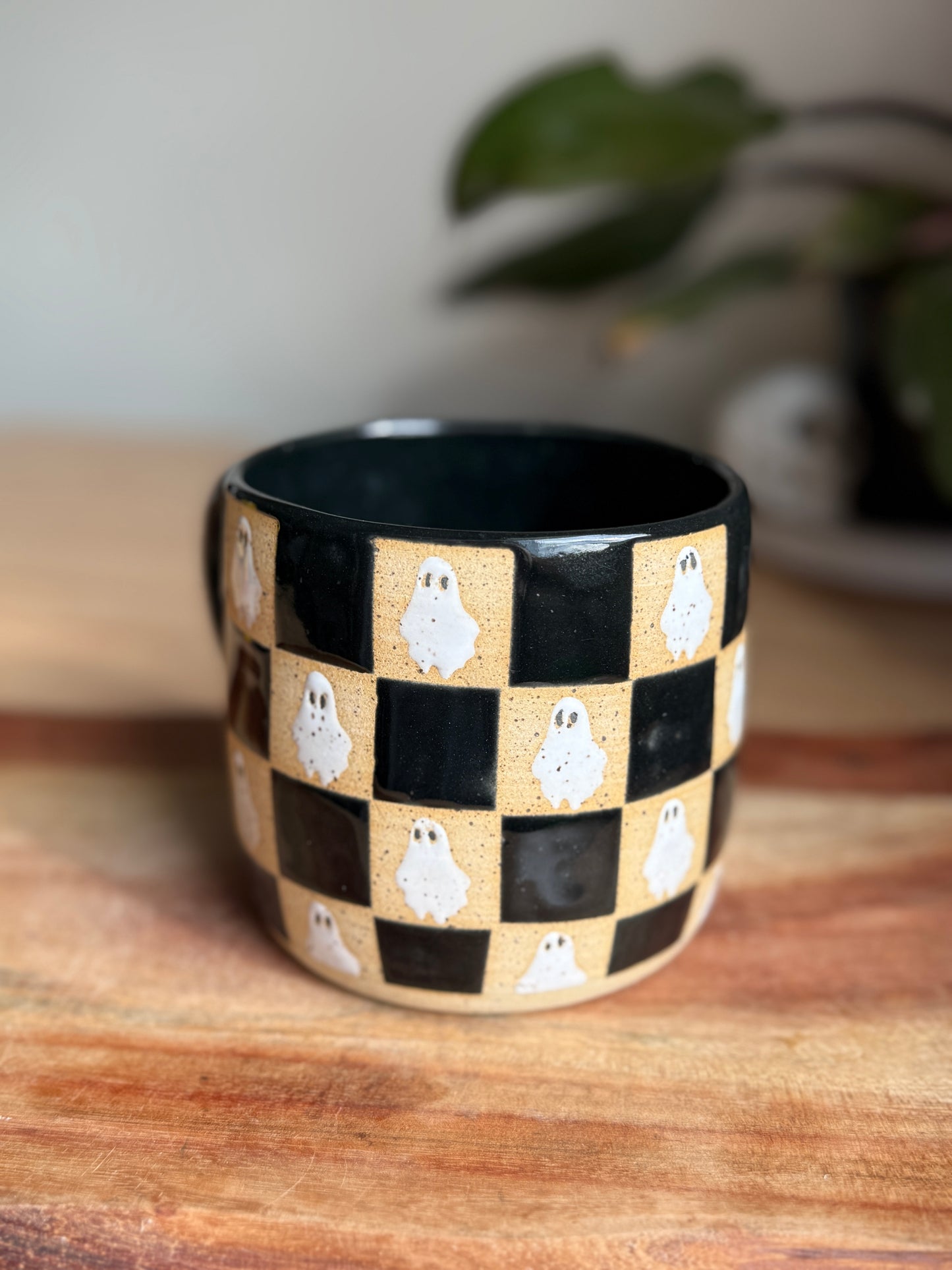 Black Checkered Ghost Mug