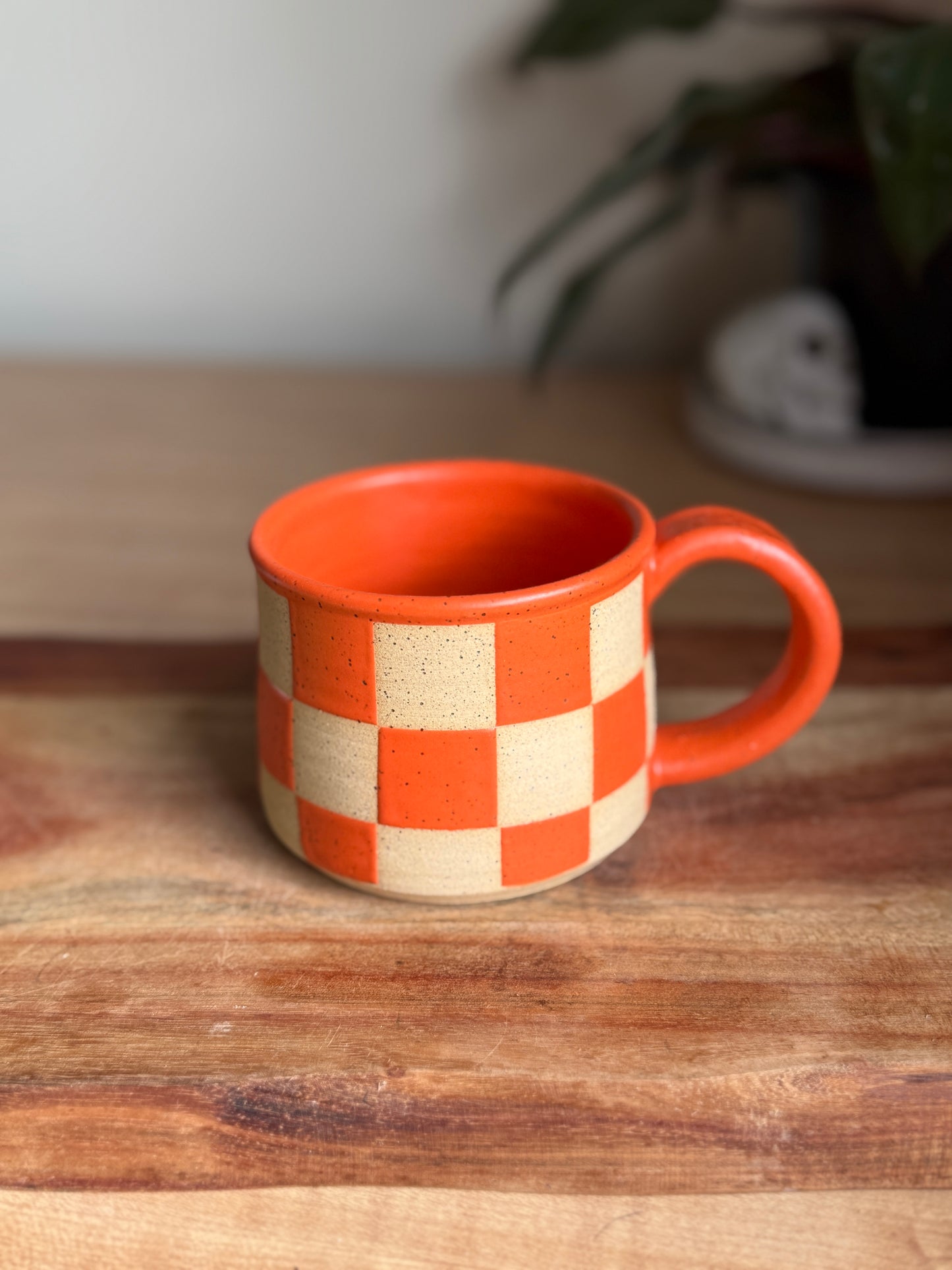Matte Orange Checkered Mug