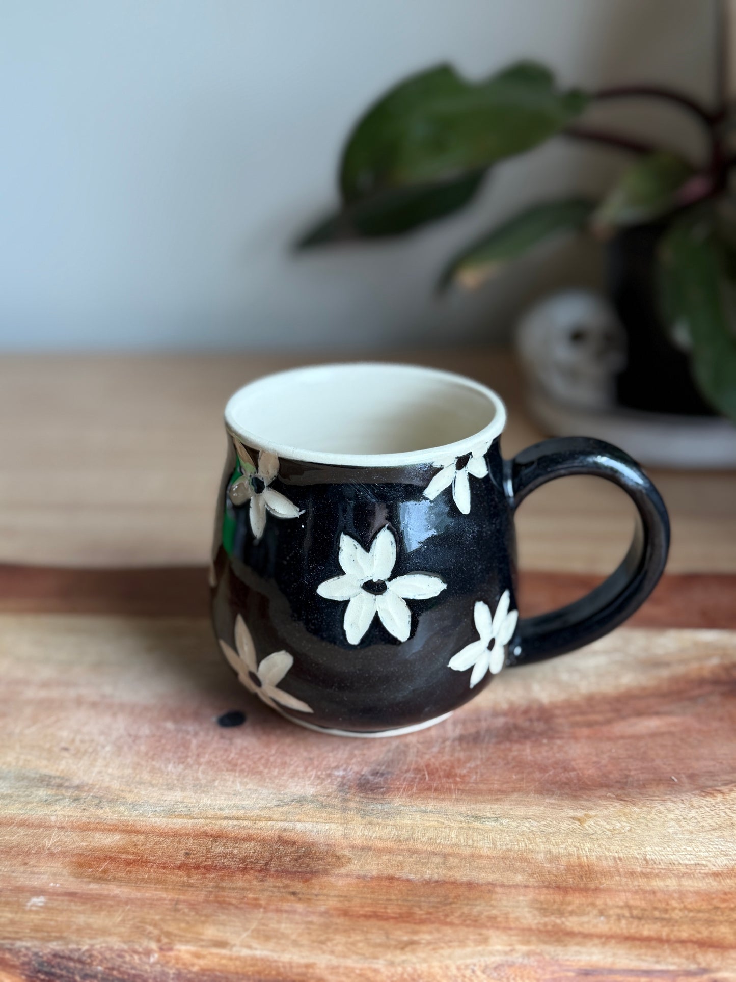 Ghost and Flowers Carved Mug