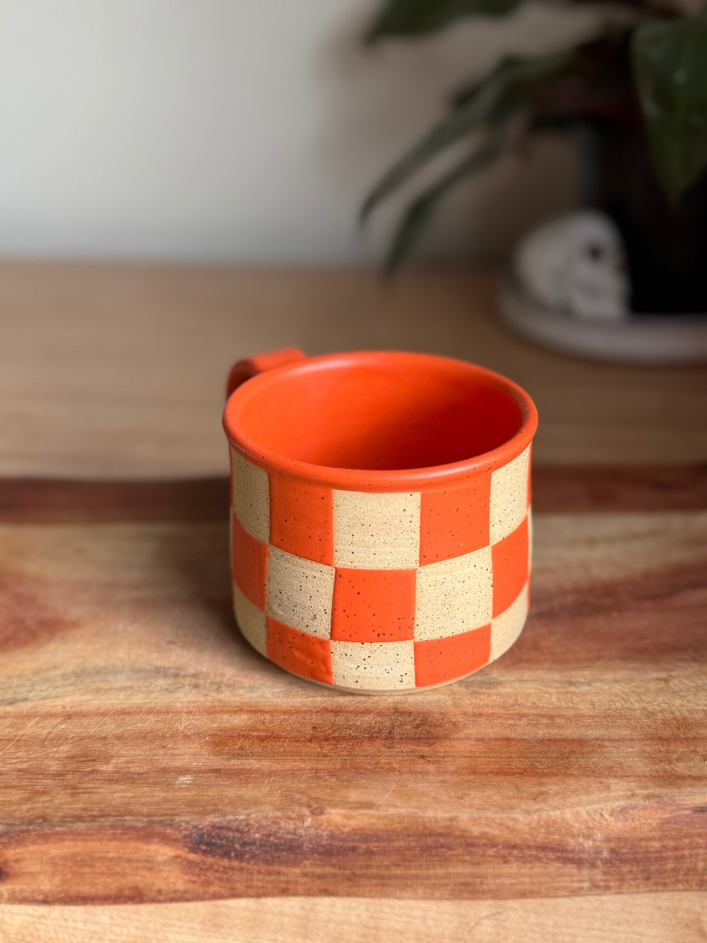 Matte Orange Checkered Mug