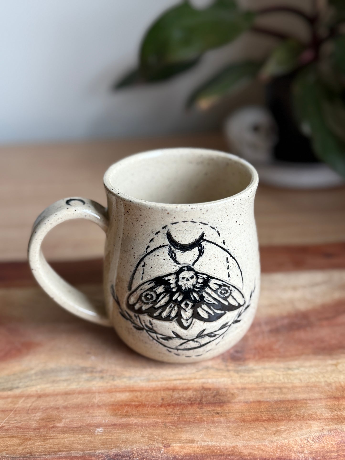Hawk Moth Carved Mug