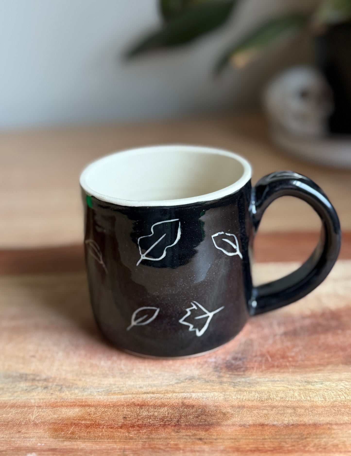 Ghost and Leaves Carved Mug
