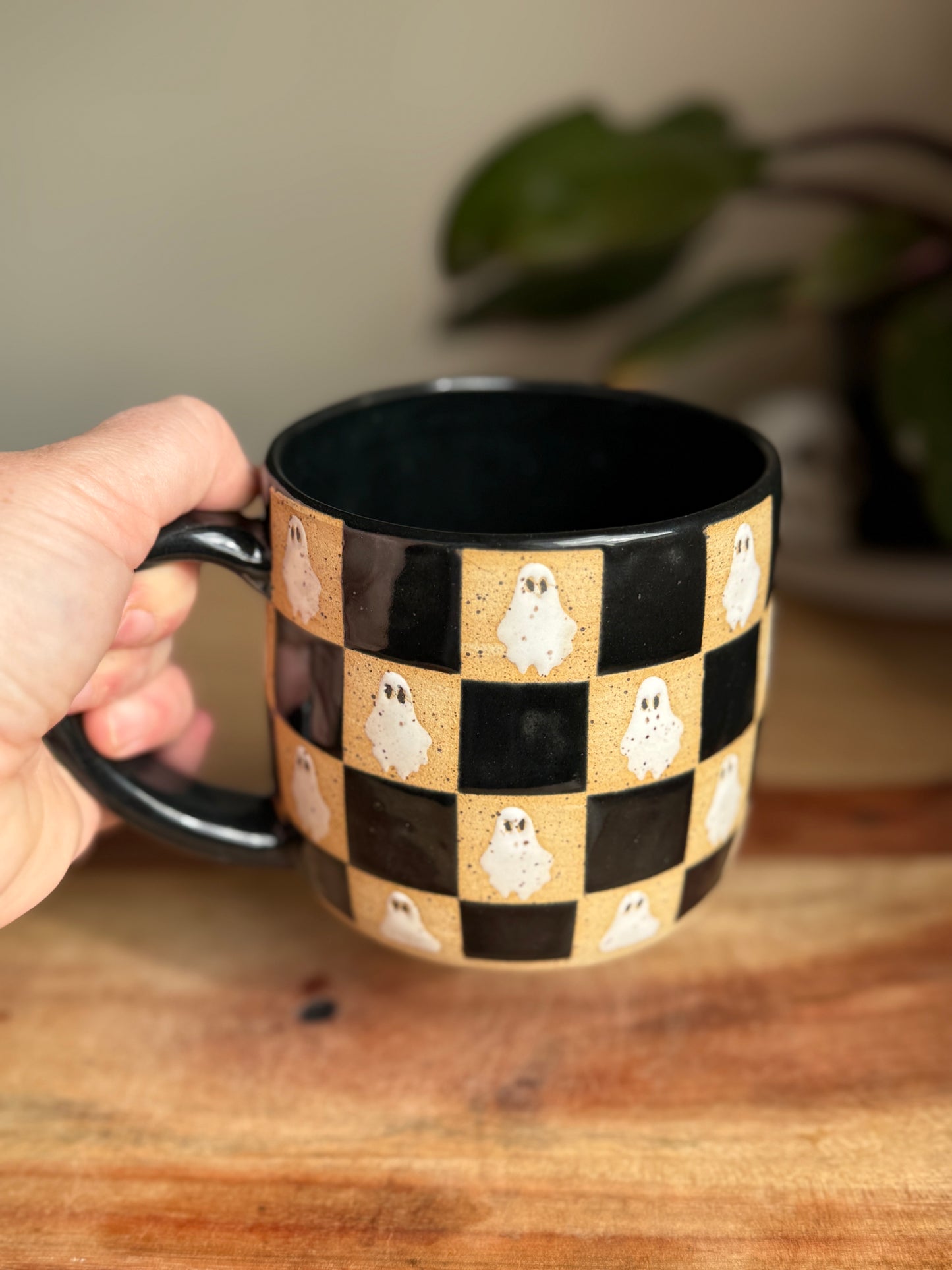 Black Checkered Ghost Mug