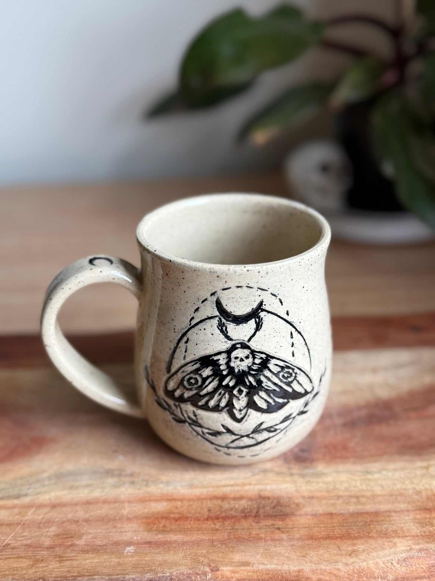 Hawk Moth Carved Mug