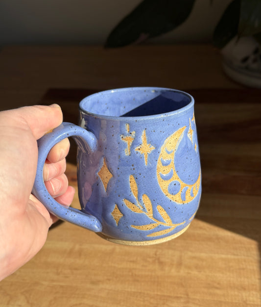 Periwinkle Moon and Leaves Cauldron