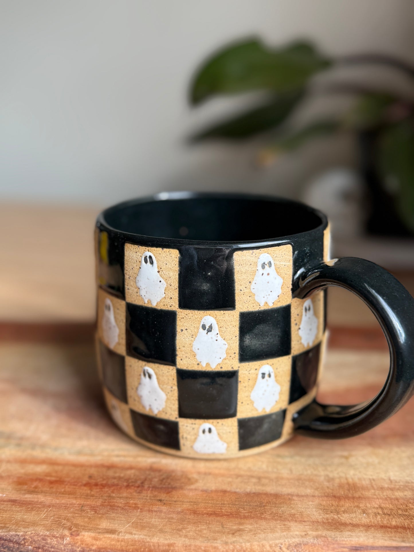 Black Checkered Ghost Mug