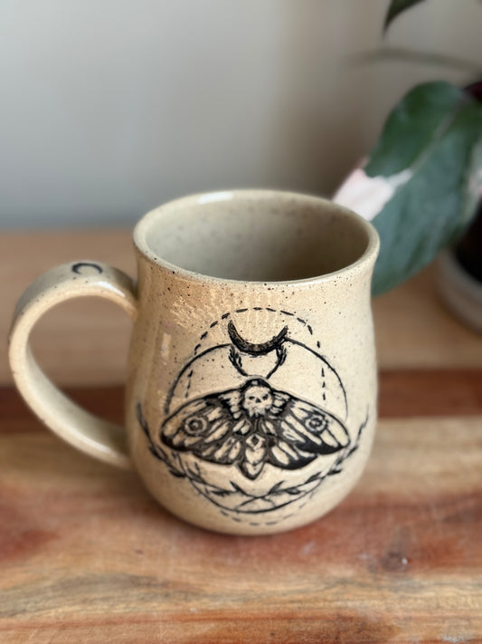 Hawk Moth Carved Mug