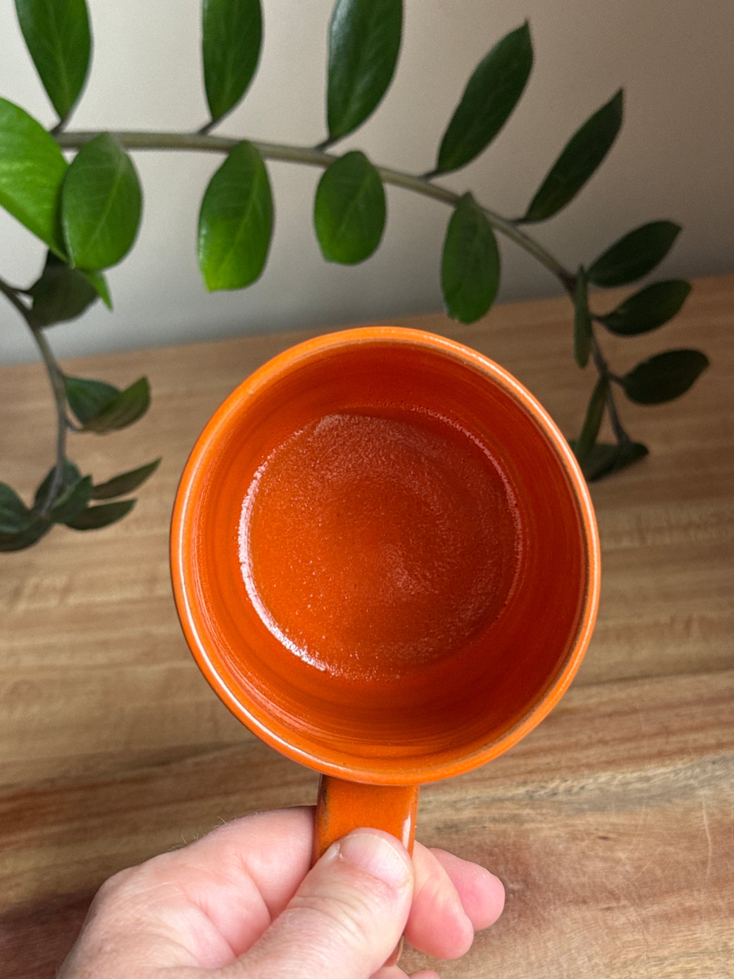 Orange Checkered Mug w. Single Ghost (Red Clay)