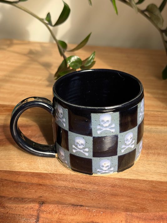 Blue/Black Checkered Skull Mug