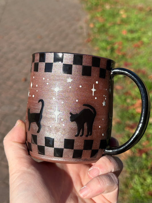 Checkered Black Cat Mug