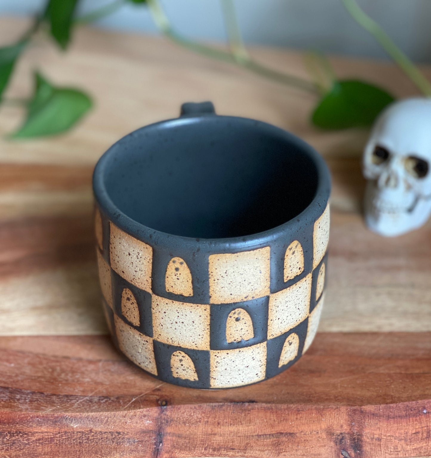 Matte Black Checkered Ghost Mug