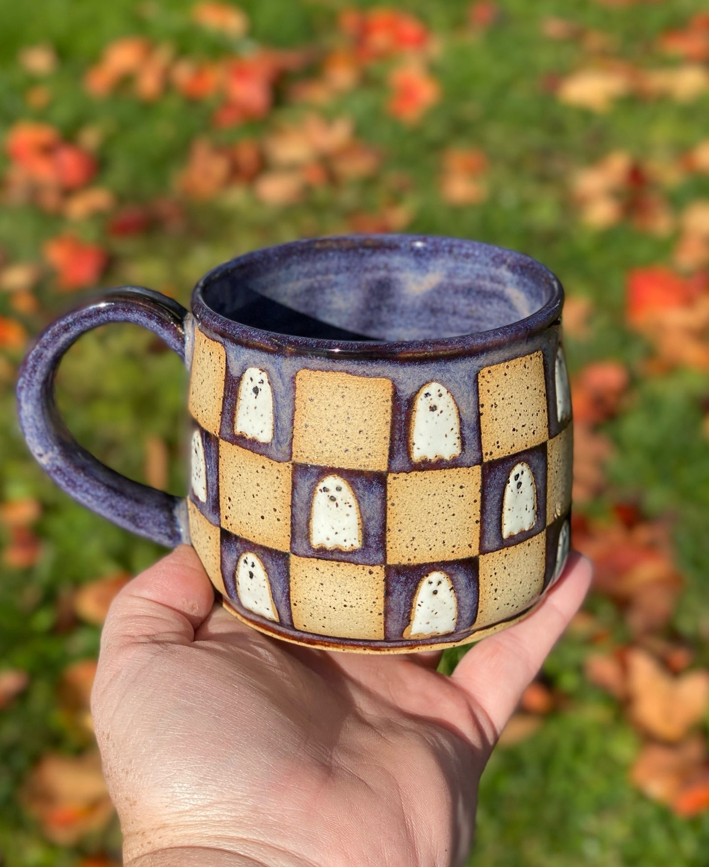 Purple Checkered Ghost Mug C