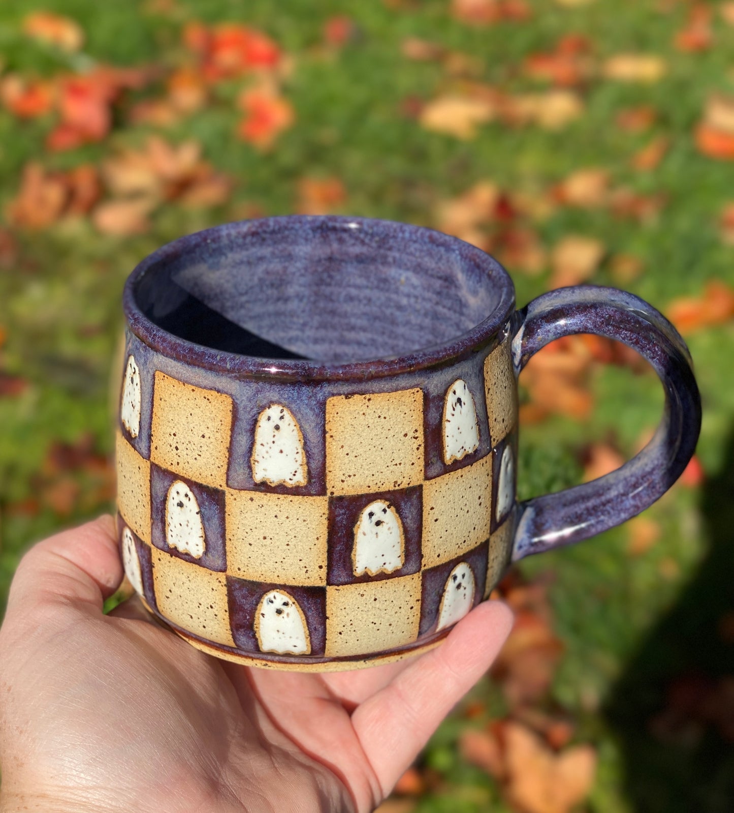 Purple Checkered Ghost Mug C