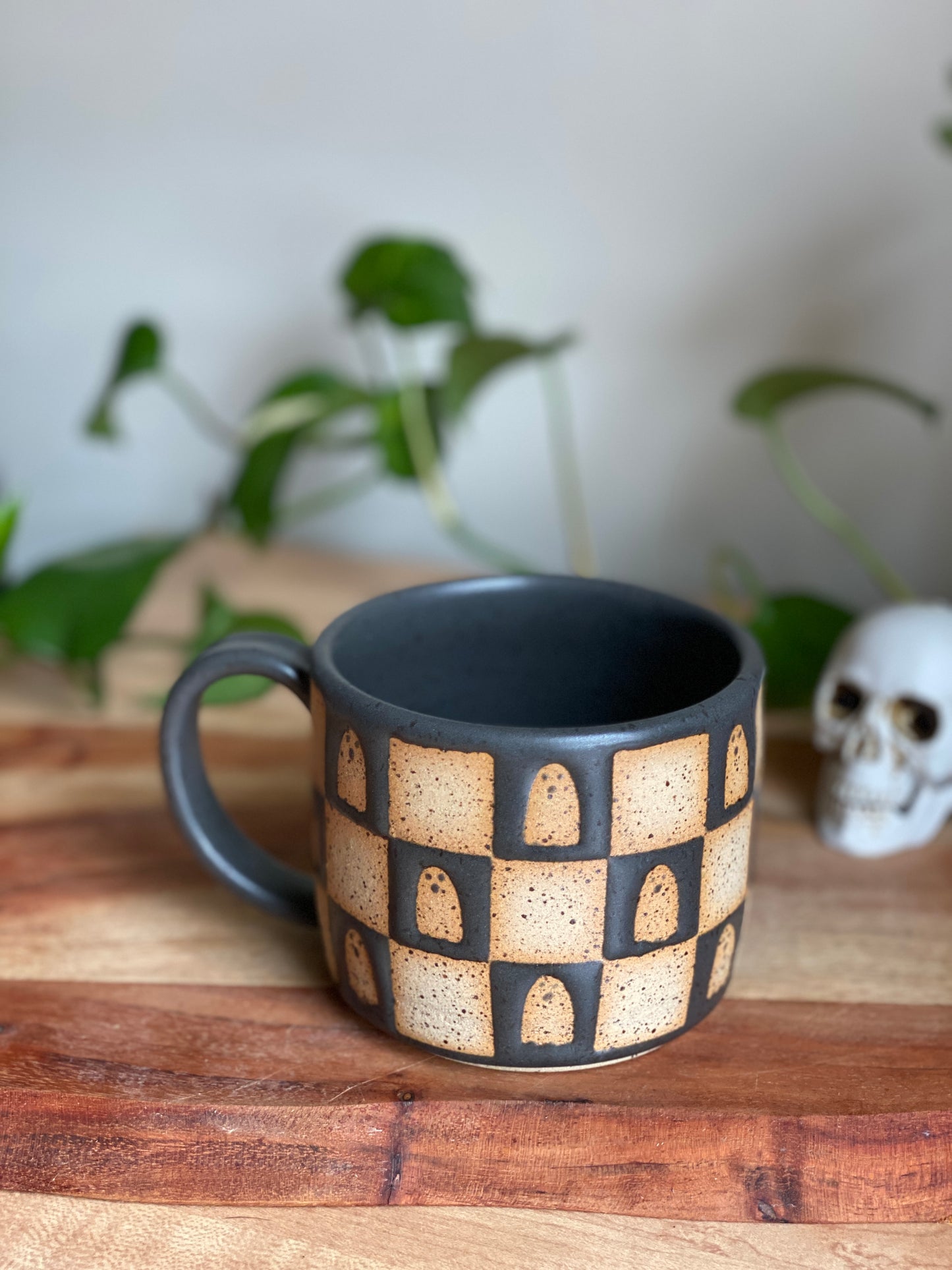 Matte Black Checkered Ghost Mug