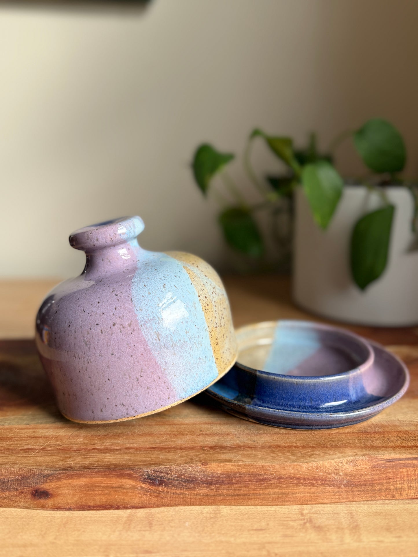 Blue/Purple Colourblocked Butterdish