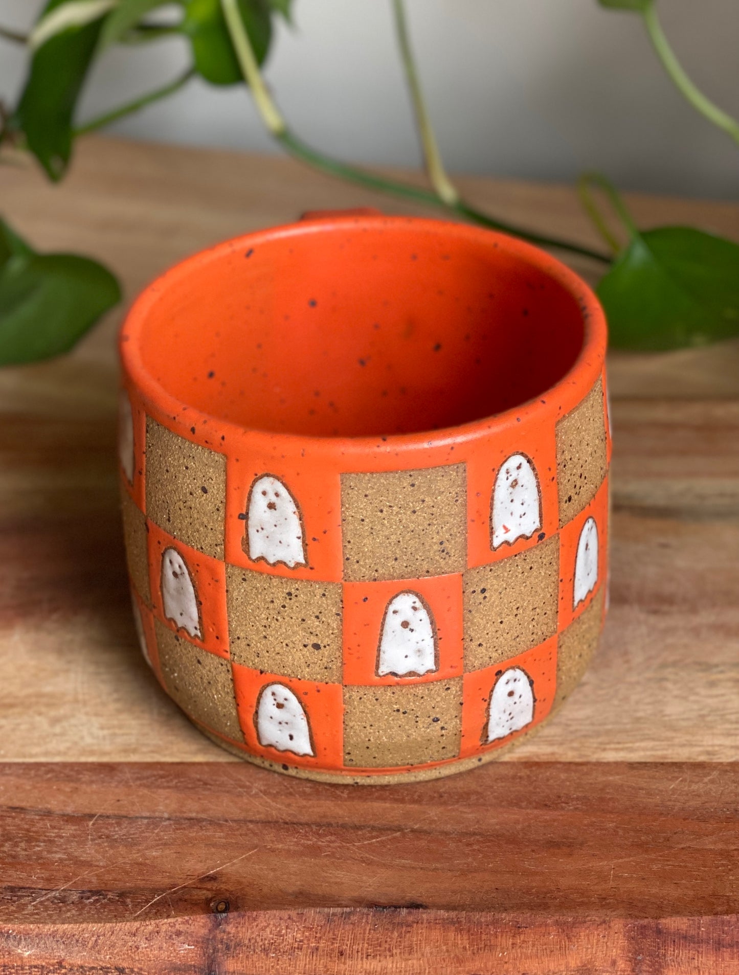 Matte Orange Checkered Ghost Mug A