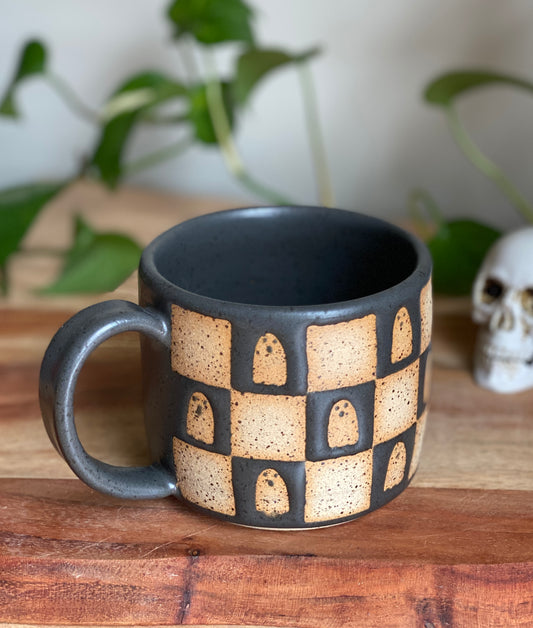 Matte Black Checkered Ghost Mug