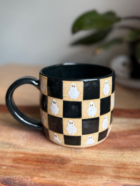 Black Checkered Ghost Mug