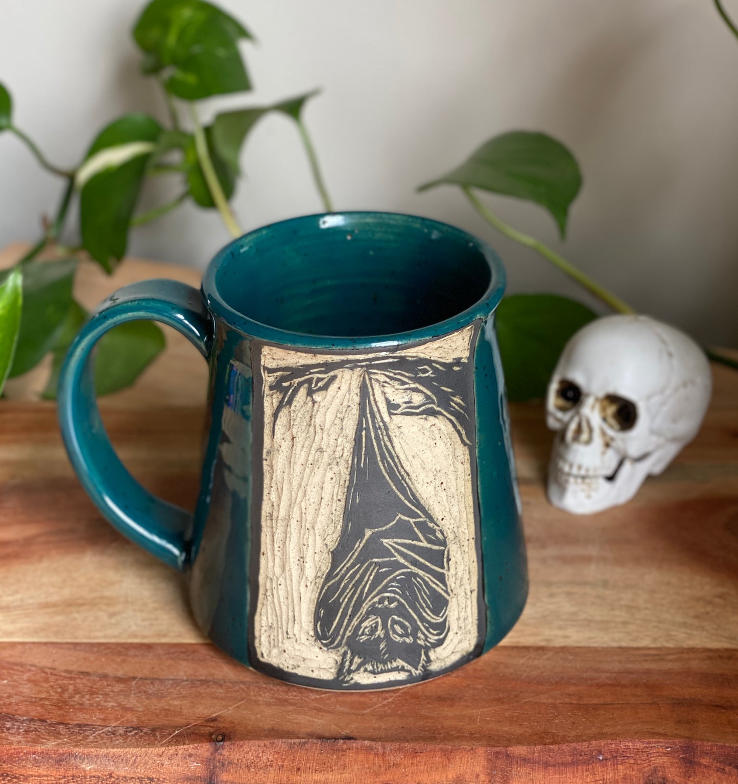 Green Carved Bat Mug