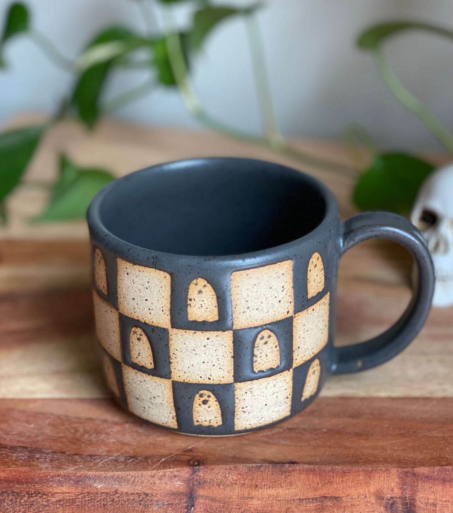 Matte Black Checkered Ghost Mug