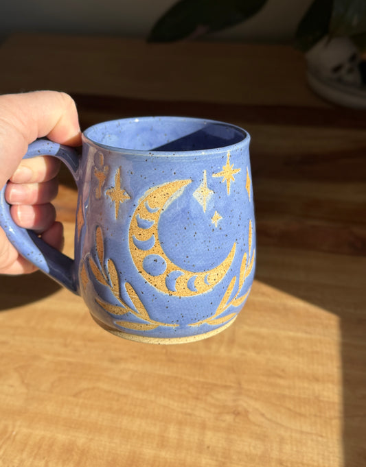 Periwinkle Moon and Leaves Cauldron