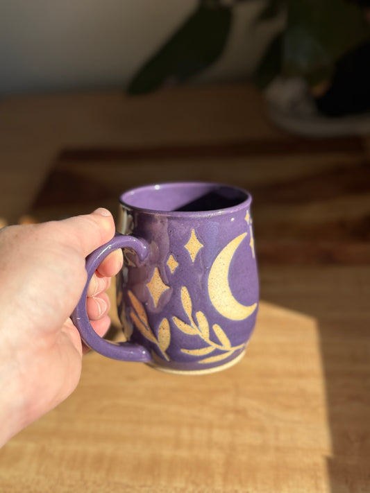 Purple Moon and Leaves Mug B