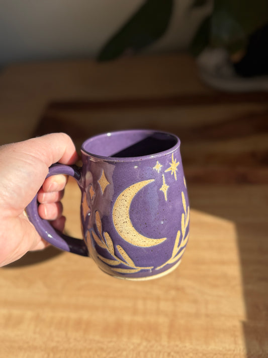 Purple Moon and Leaves Mug B