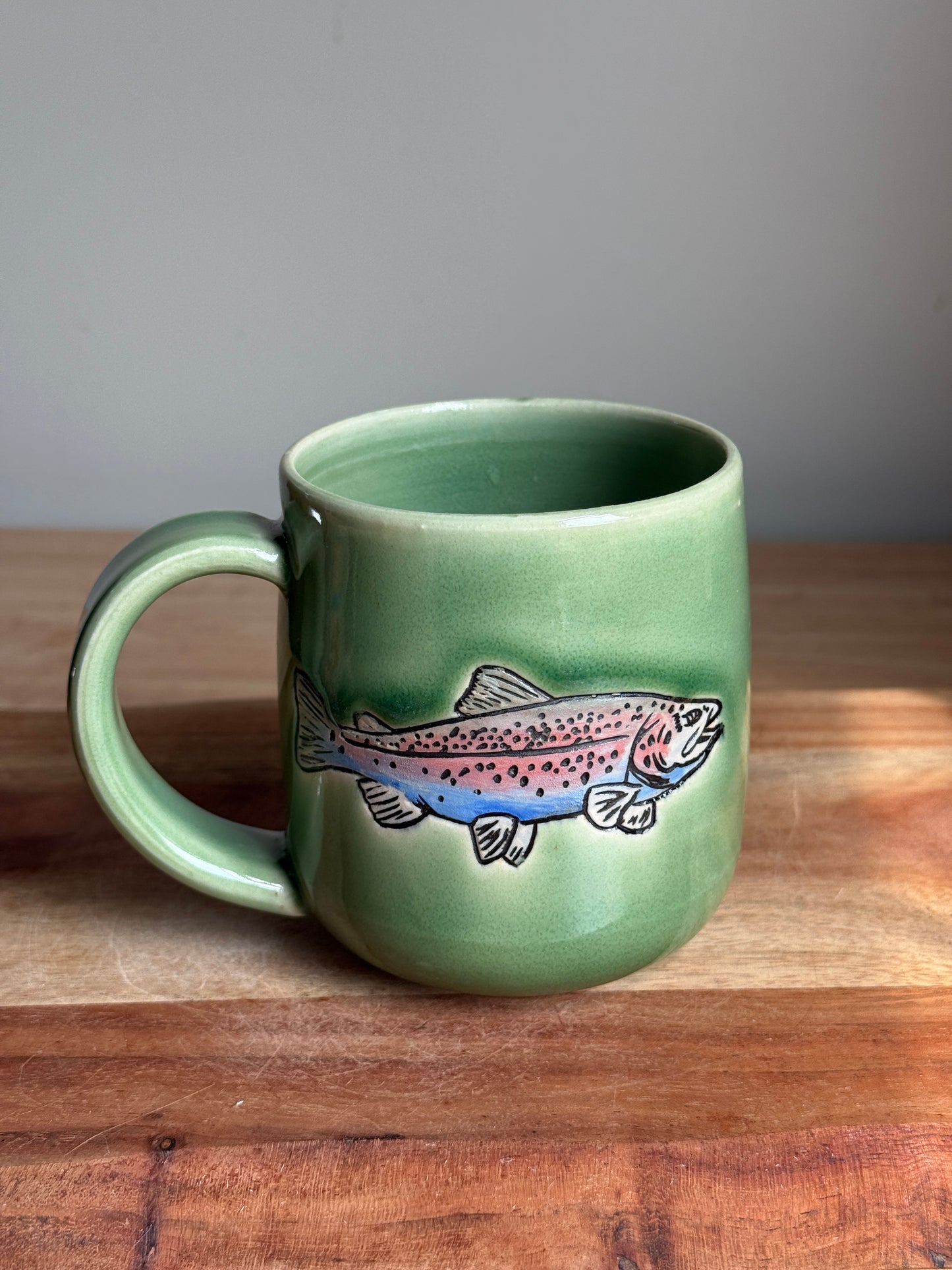 Rainbow Trout Mug Green (Horizontal Fish)