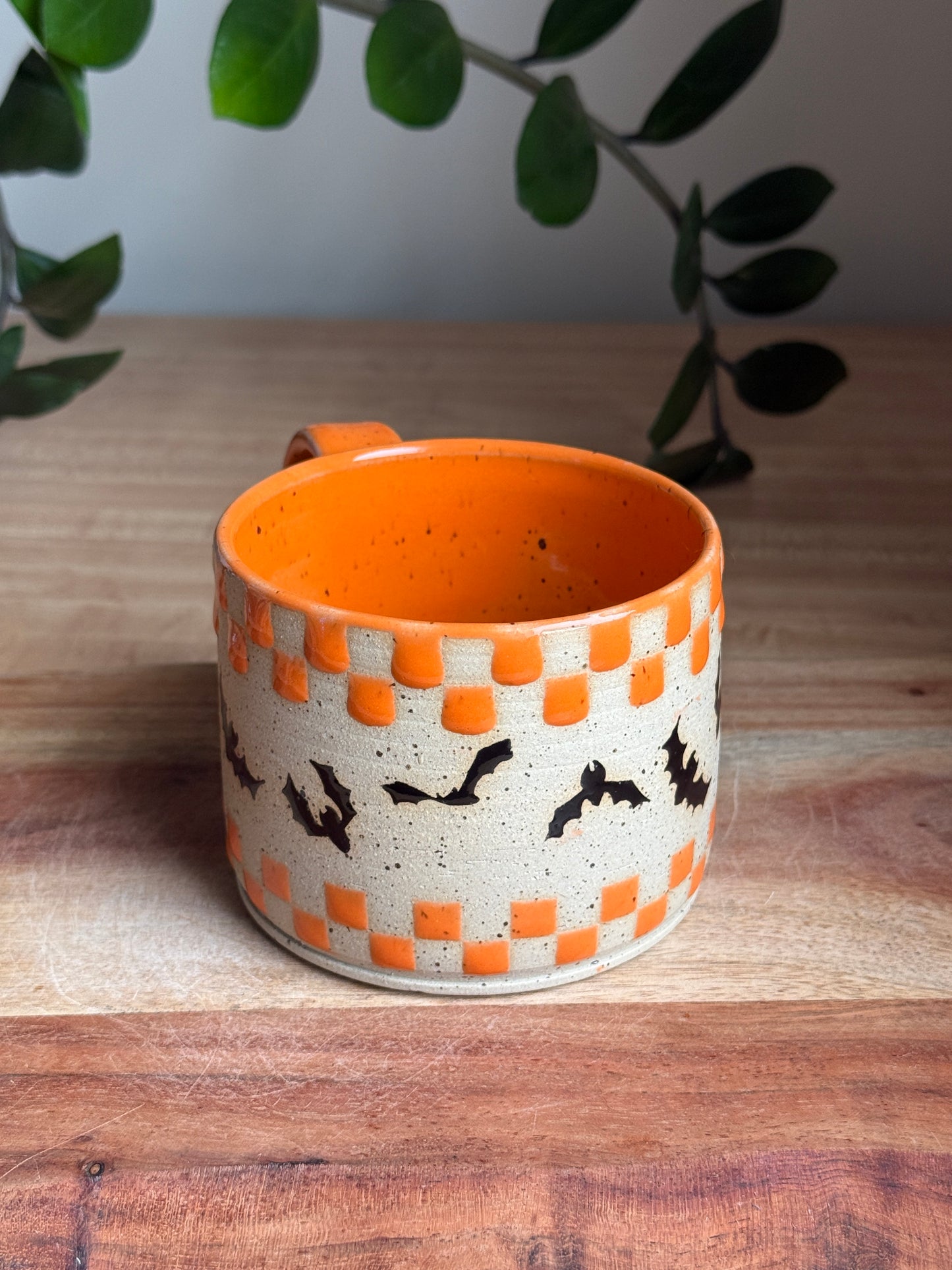 Orange Checkered Mug w. Bats