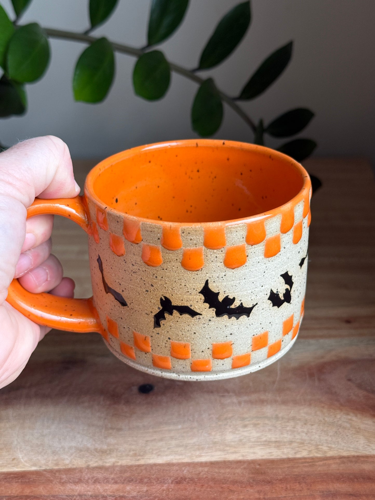 Orange Checkered Mug w. Bats