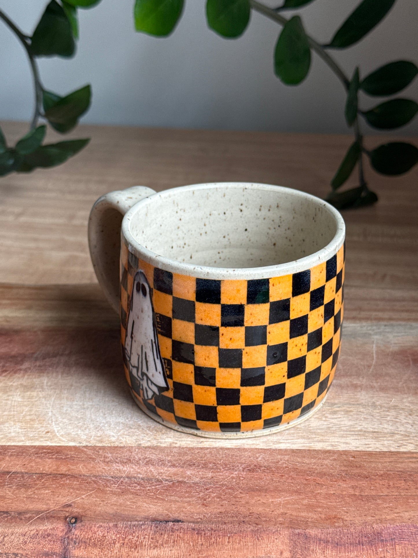 Orange and Black Checkered Ghost Mug