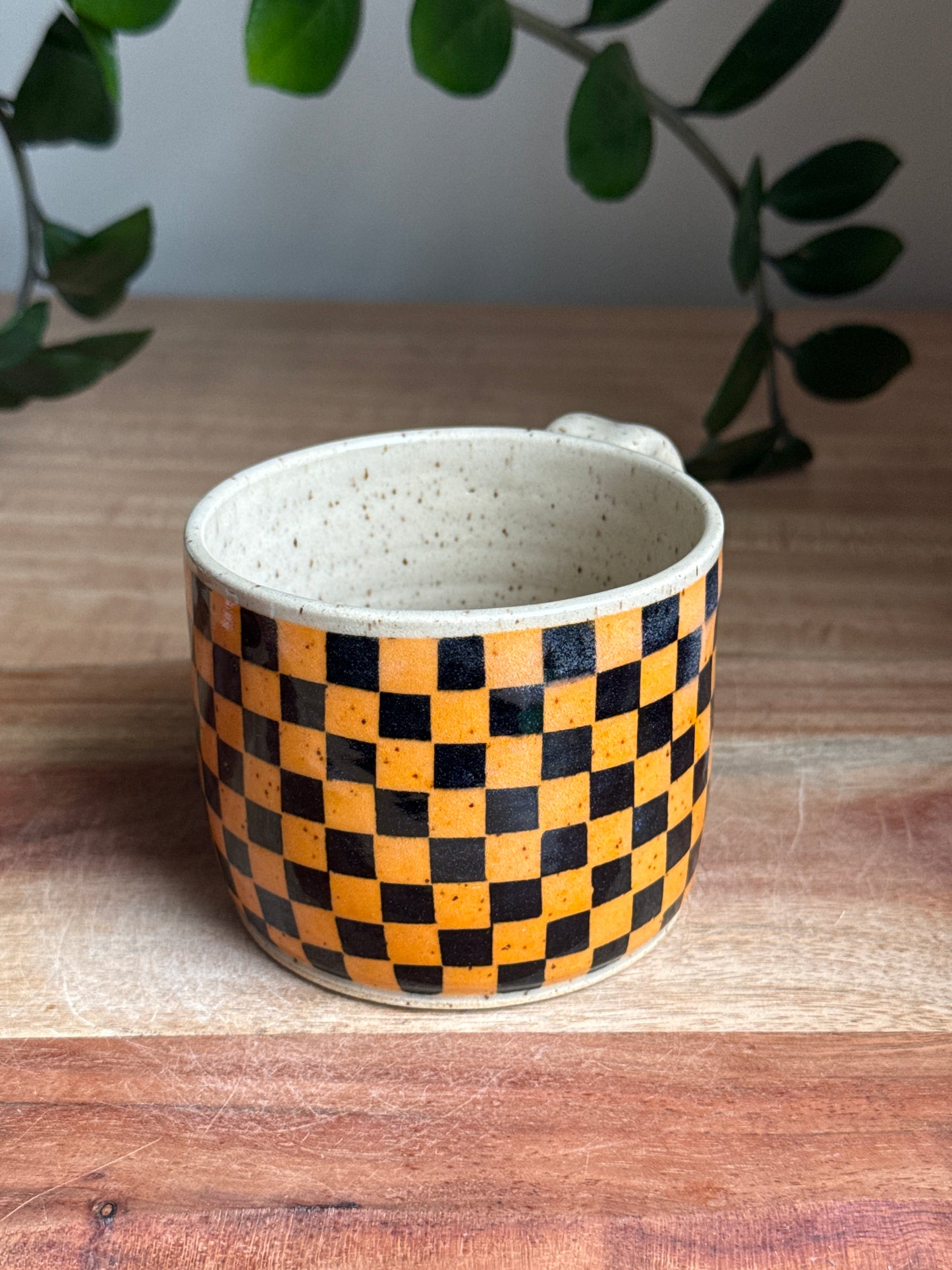 Orange and Black Checkered Ghost Mug