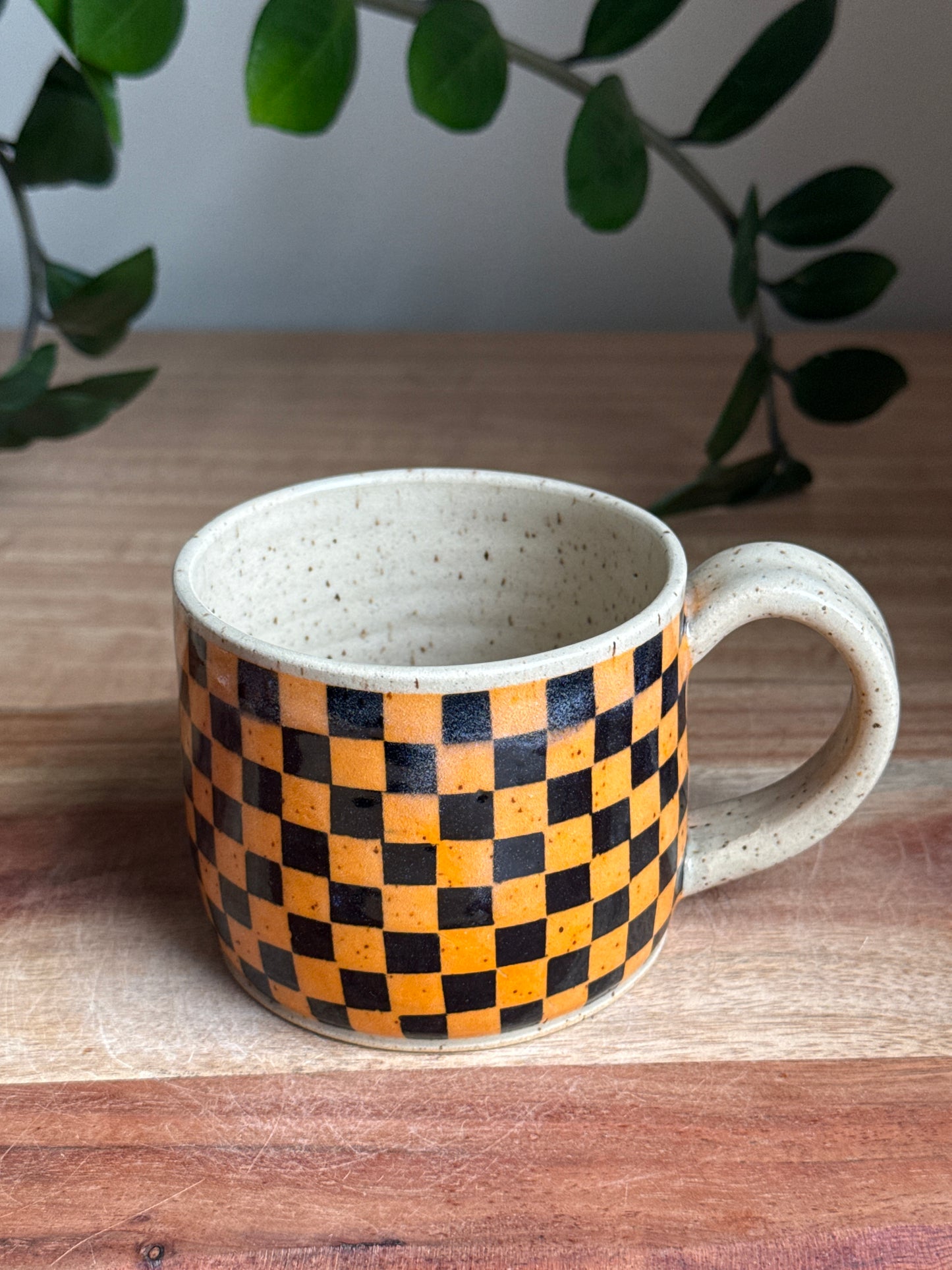 Orange and Black Checkered Ghost Mug