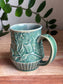 Blue Carved Moon and Leaves Mug A