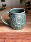 Blue Carved Moon and Leaves Mug B
