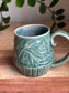 Blue Carved Moon and Leaves Mug B