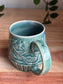 Blue Carved Moon and Leaves Mug B