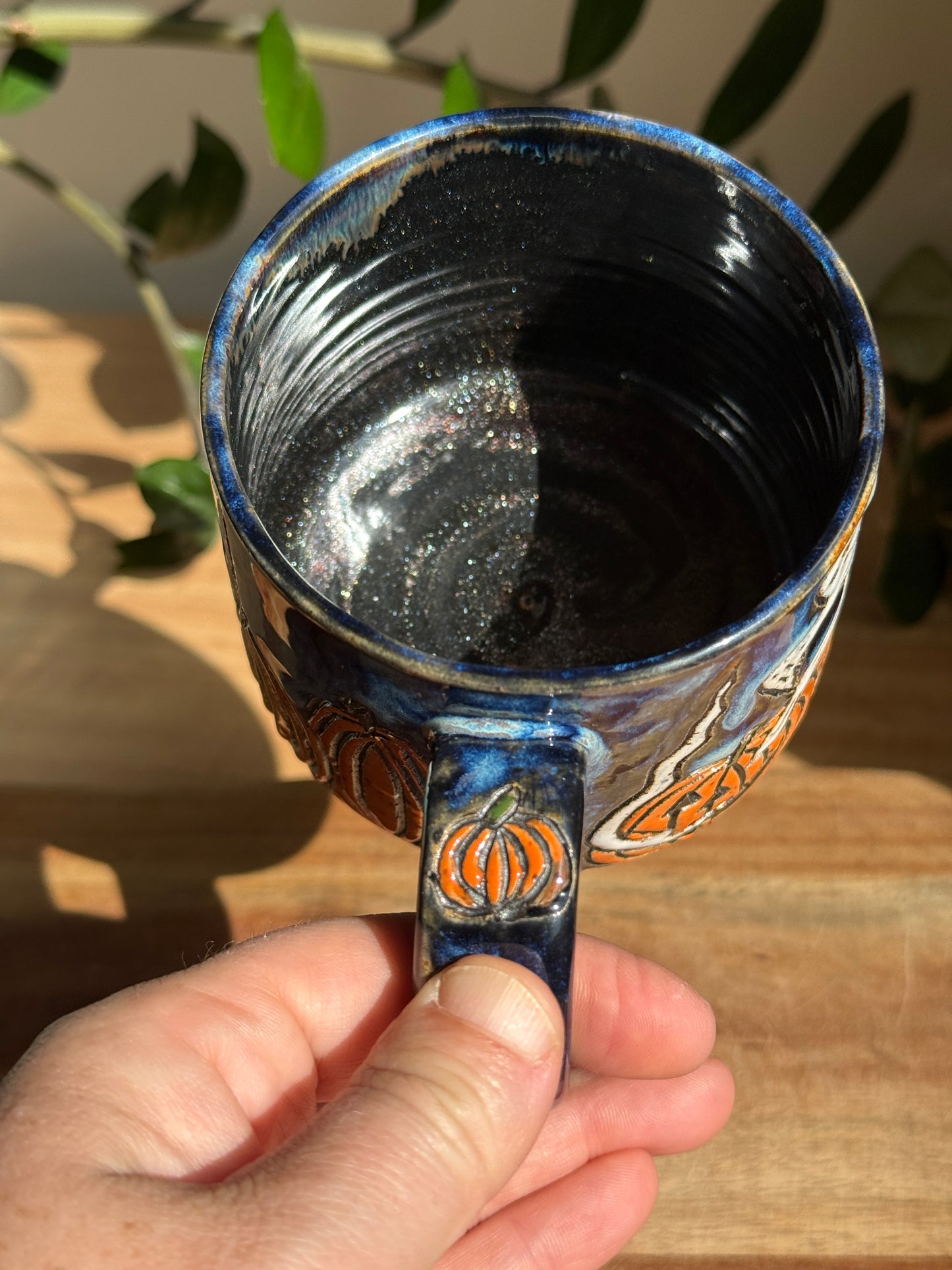 Carved Ghost and Pumpkin Scene Mug A
