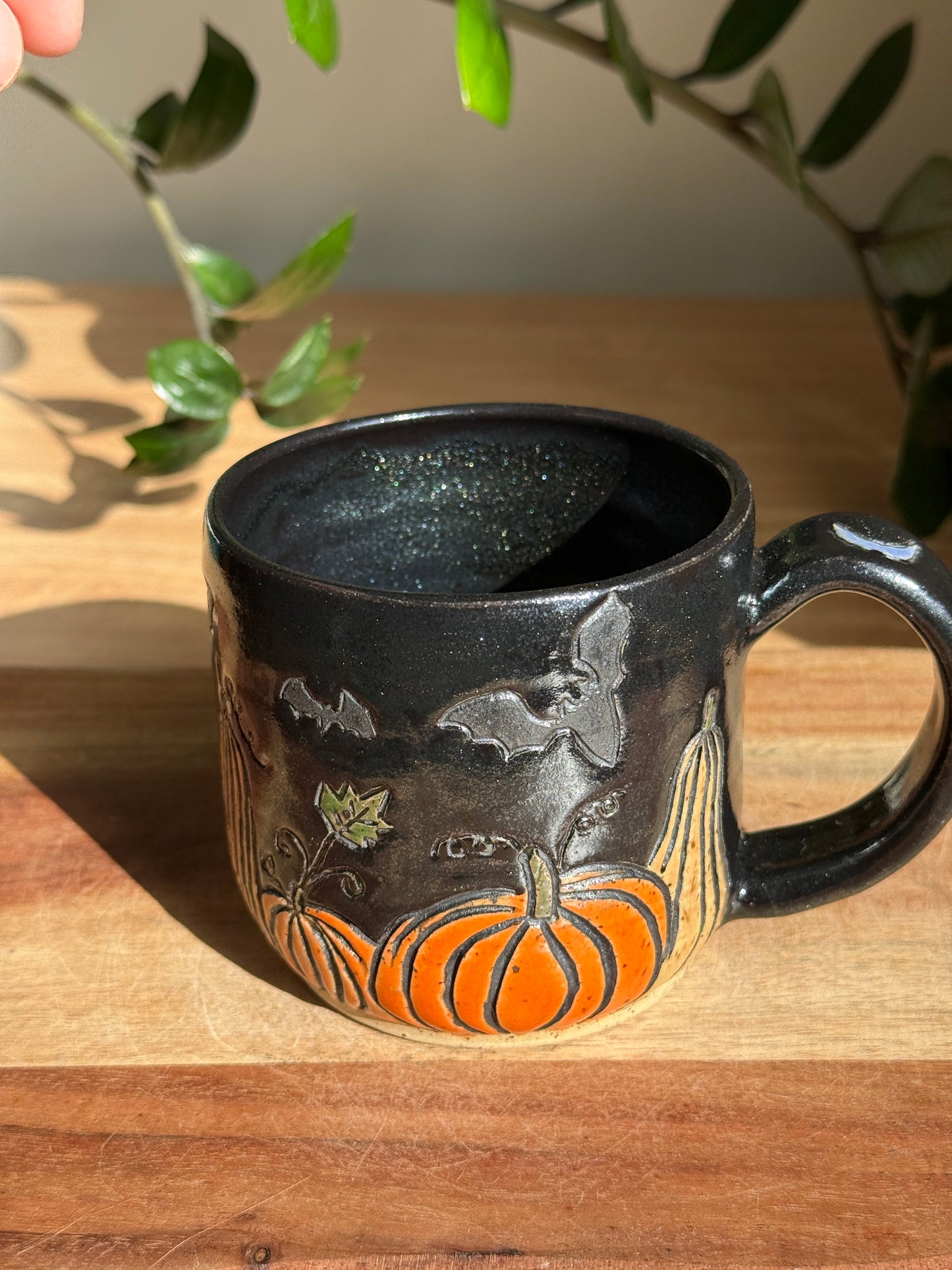 Carved Ghost Character and Pumpkin Scene Mug