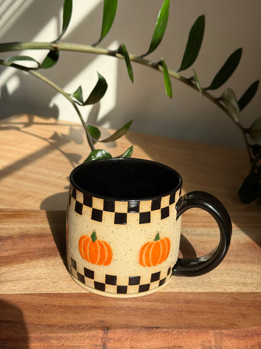 Checkered Pumpkin Mug