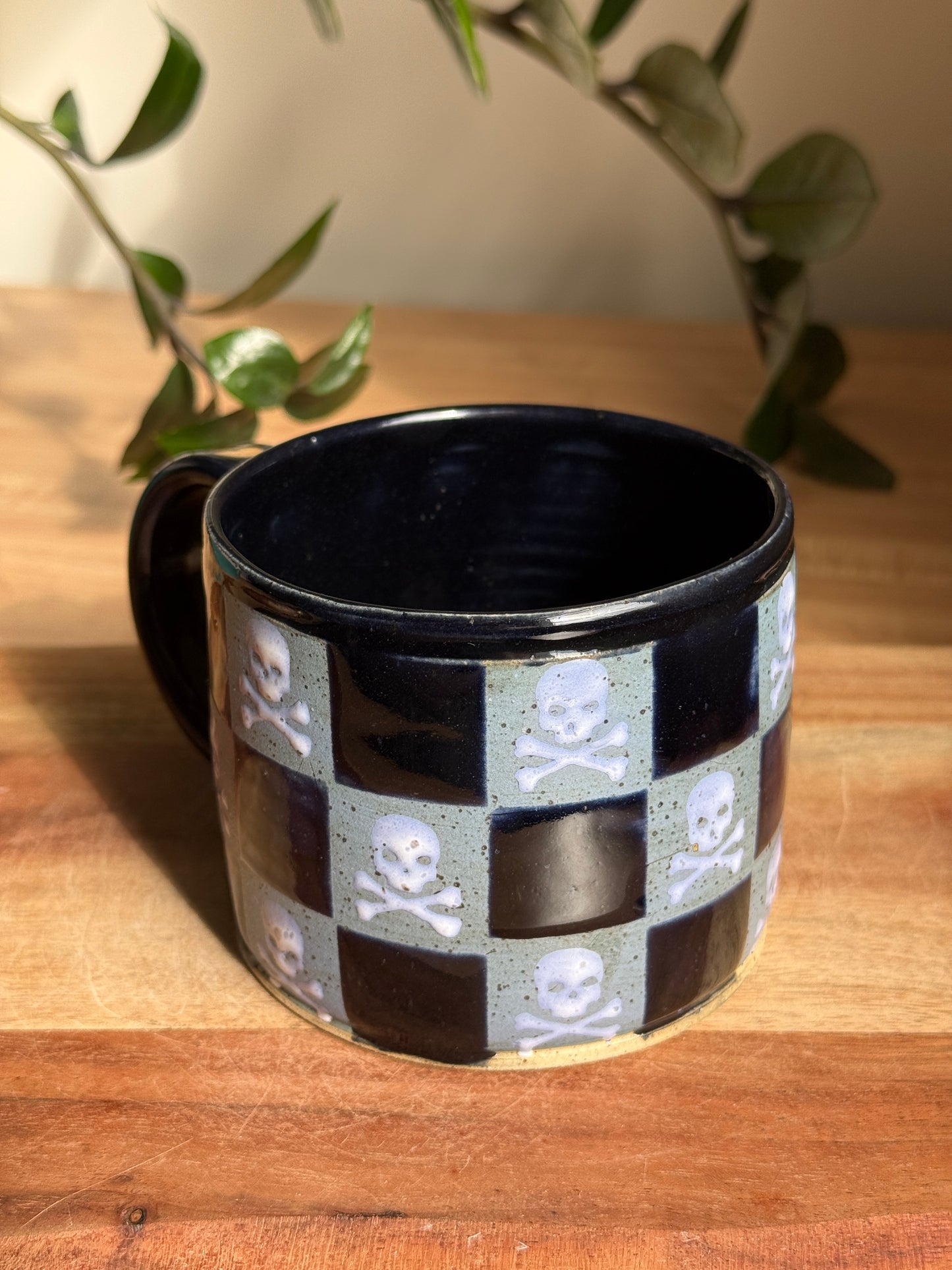 Blue/Black Checkered Skull Mug