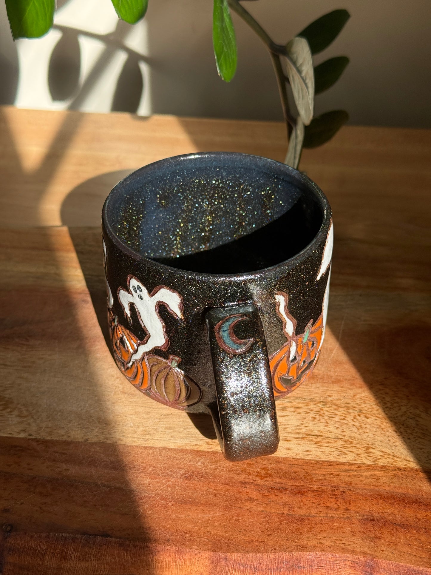Carved Ghost and Pumpkin Scene Mug B