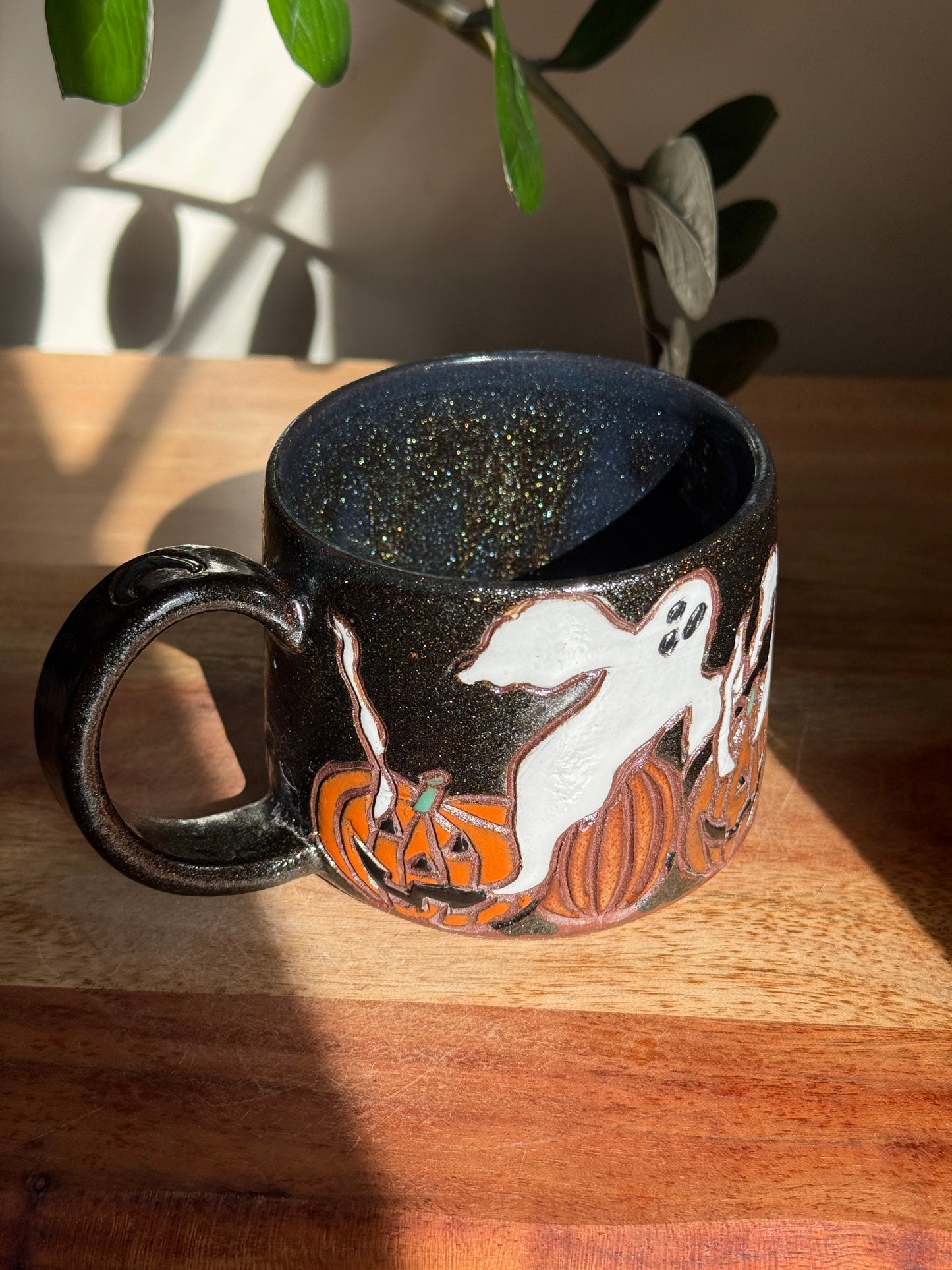 Carved Ghost and Pumpkin Scene Mug B