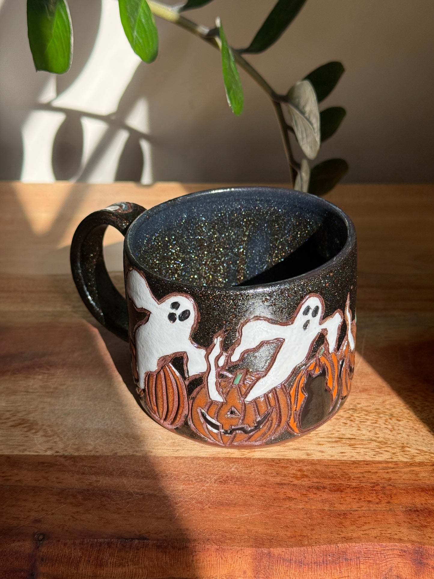 Carved Ghost and Pumpkin Scene Mug B