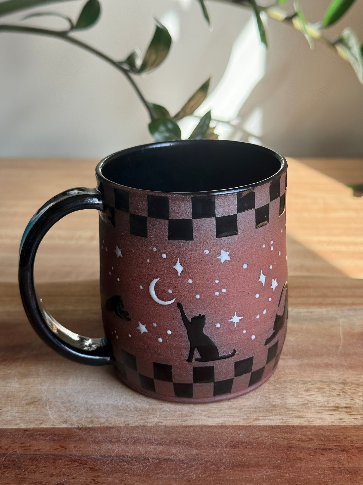 Checkered Black Cat Mug