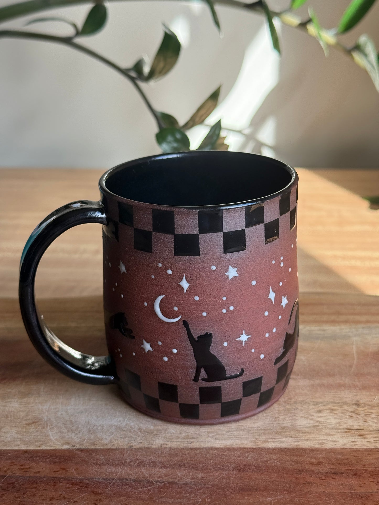 Checkered Black Cat Mug