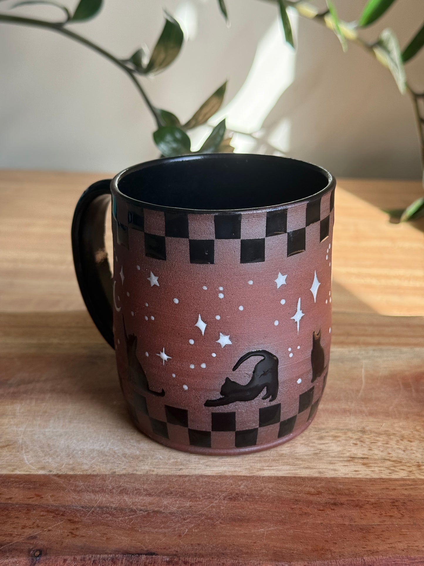 Checkered Black Cat Mug