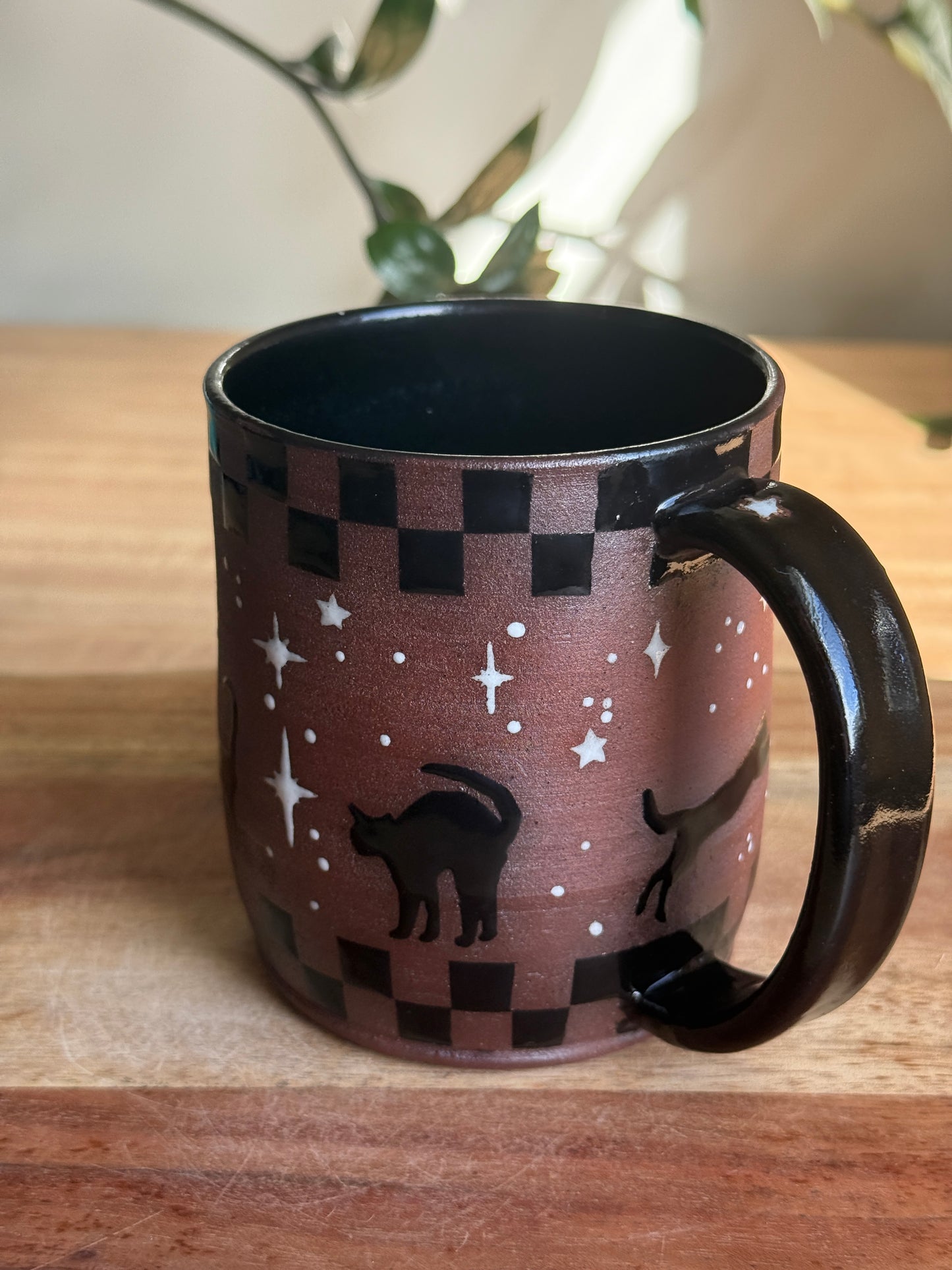 Checkered Black Cat Mug